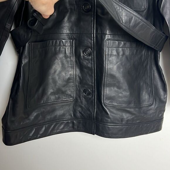 NEW Edited Liz Overshirt Jacket Black 100% Lambs Leather Belted Size 42 US L/XL - Picture 7 of 11